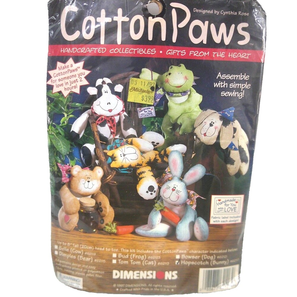 Vintage 1997 Dimensions Hopscotch Bunny Cotton Paws Handcrafted Kit 62117 Easter